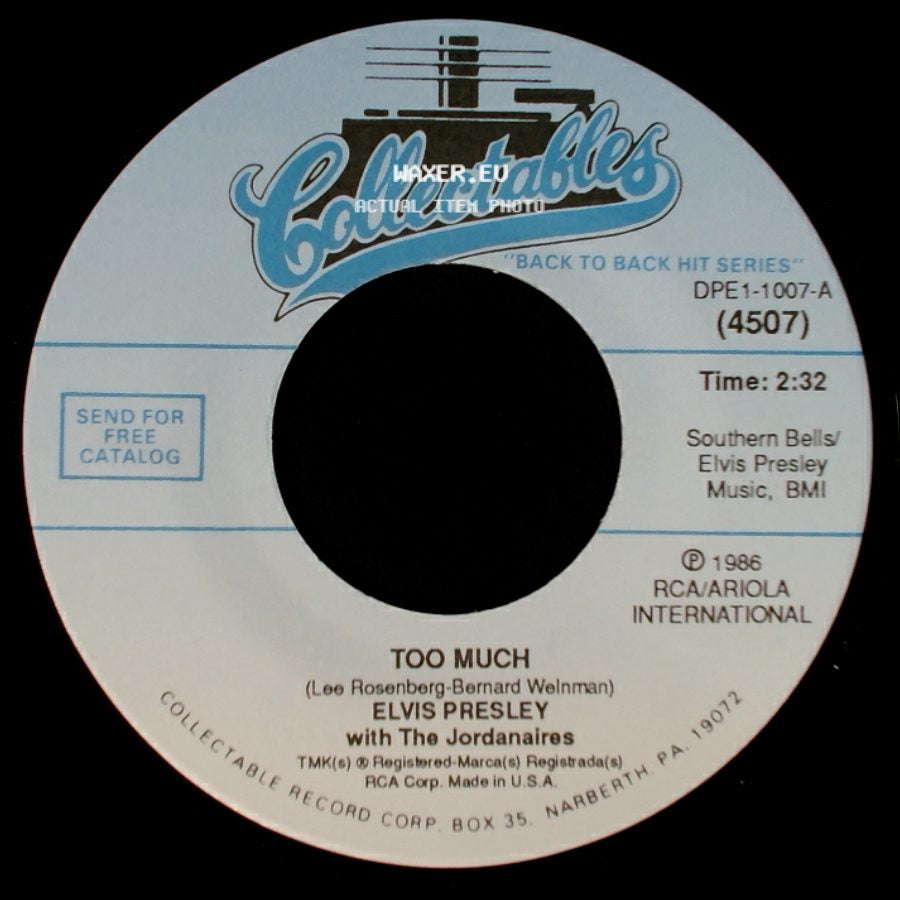 Elvis Presley / Elvis Presley With The Jordanaires - Playing For Keeps / Too Much side B