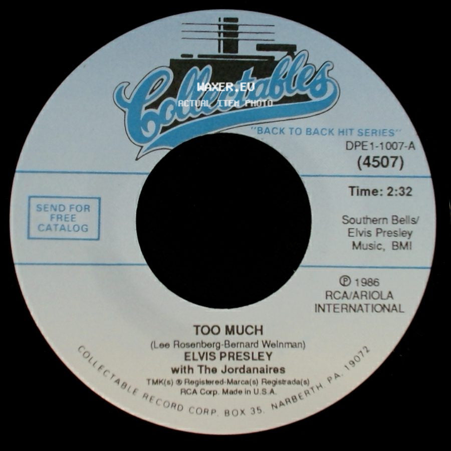 Elvis Presley With The Jordanaires - Playing For Keeps / Too Much side B