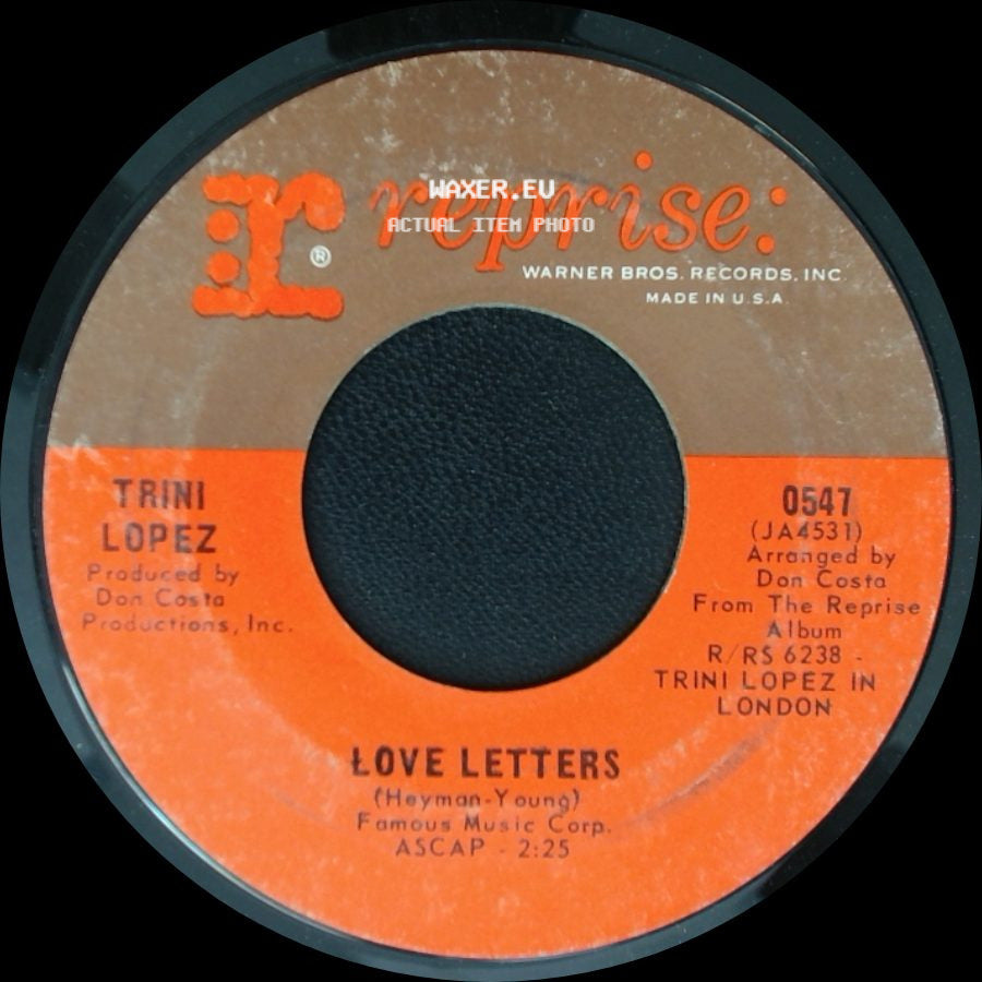 Trini Lopez - Gonna Get Along Without Ya' Now / Love Letters side B
