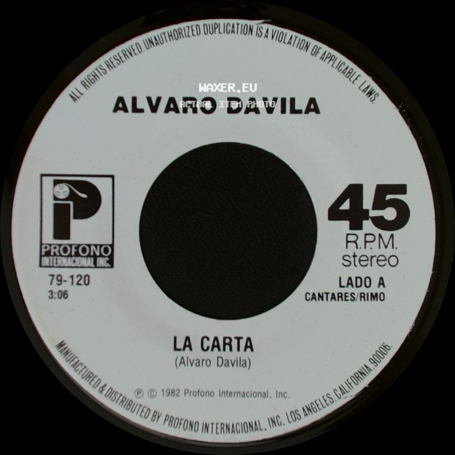 Alvaro Davila - La Carta / Te Odio Y Te Amo side A