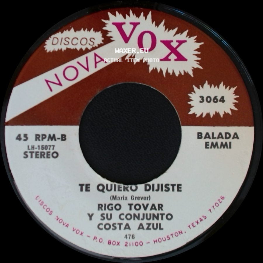 Rigo Tovar Y Su Conjunto Costa Azul - A Caballo / Te Quiero Dijiste side B