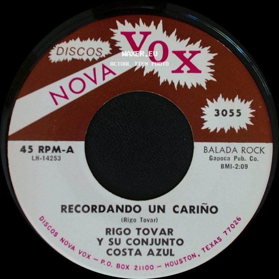 Rigo Tovar Y Su Conjunto Costa Azul - Recordando Un Cariño / Fiesta En La Playa side A