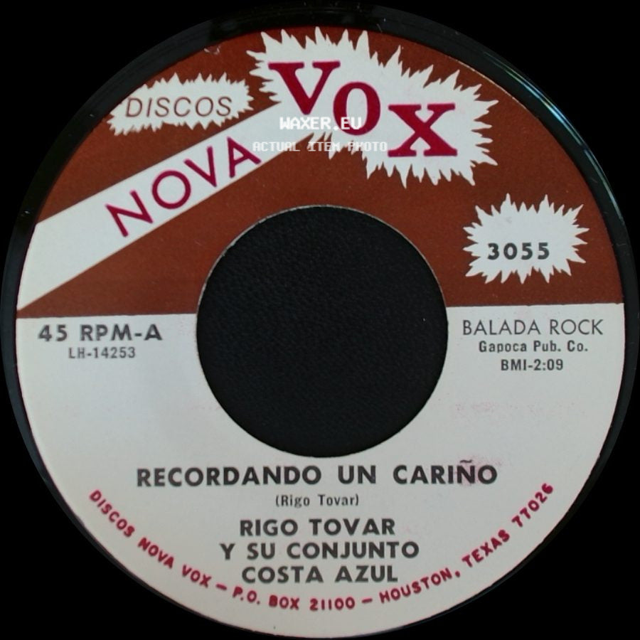 Rigo Tovar Y Su Conjunto Costa Azul - Recordando Un Cariño / Fiesta En La Playa side A