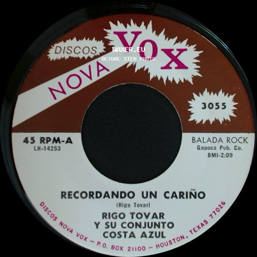 Rigo Tovar Y Su Conjunto Costa Azul - Recordando Un Cariño / Fiesta En La Playa side A