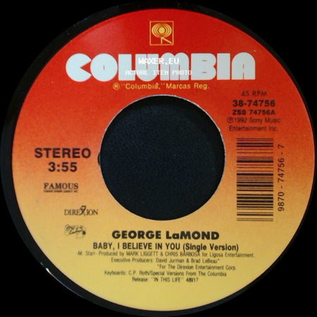 George Lamond - Baby, I Believe In You (Head Boppin' Mix) / Baby, I Believe In You (Single Version) side B