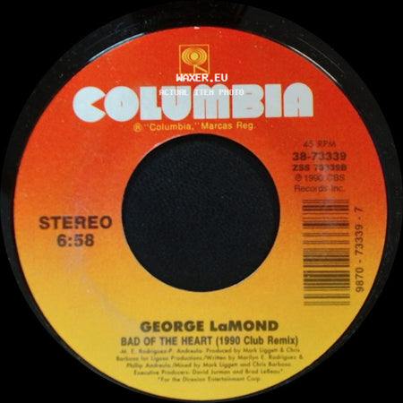 George Lamond - Bad Of The Heart (1990 Club Remix) / Bad Of The Heart (Single Version) side A