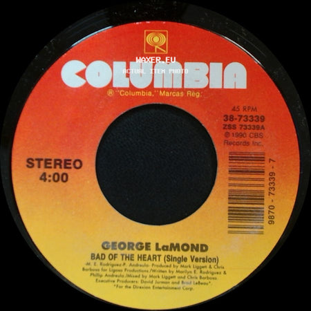 George Lamond - Bad Of The Heart (1990 Club Remix) / Bad Of The Heart (Single Version) side B