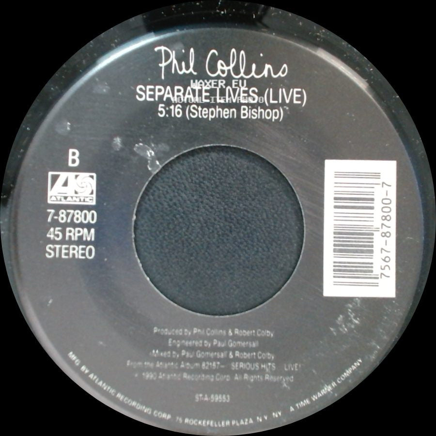 Phil Collins - Hang In Long Enough / Separate Lives (Live) side B