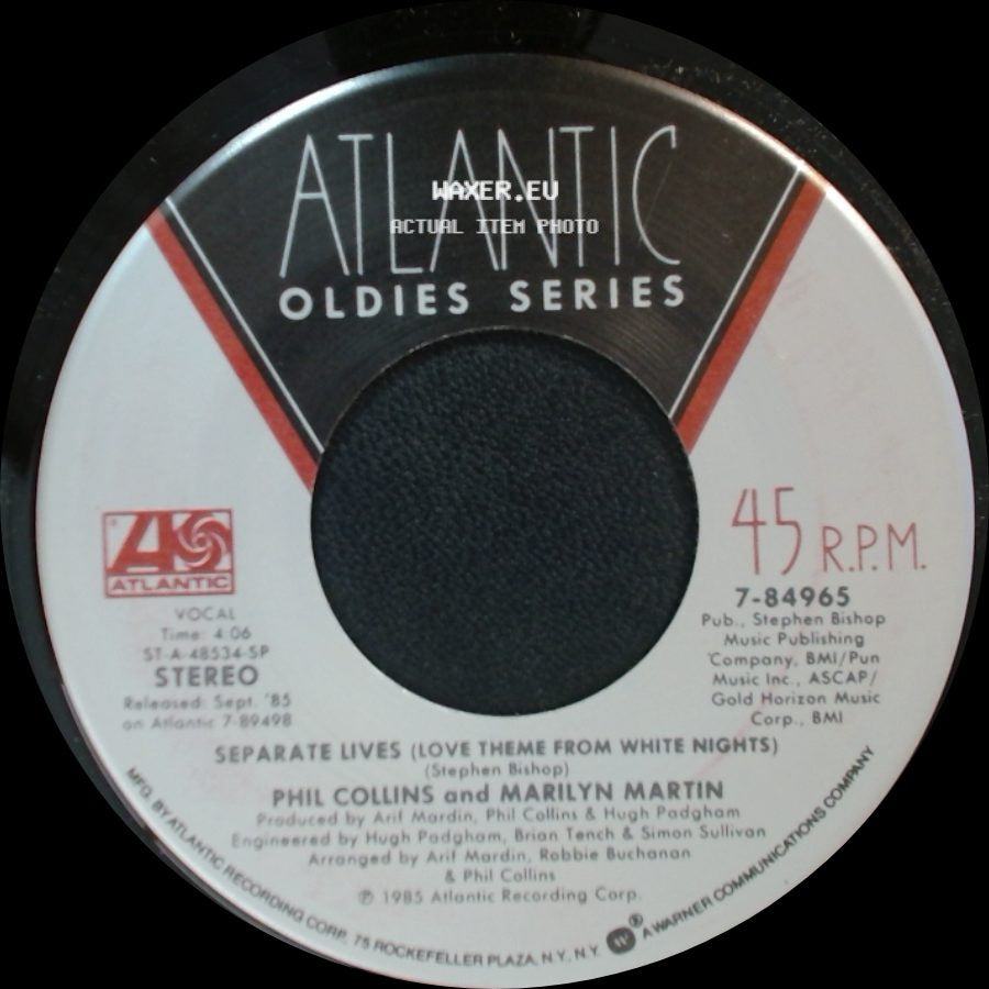 Phil Collins / Phil Collins And Marilyn Martin - Only You Know And I Know / Separate Lives (Love Theme From White Nights) side B