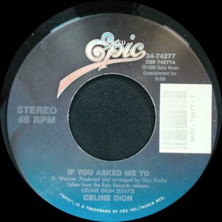Celine Dion - If You Asked Me To / Where Does My Heart Beat Now side A