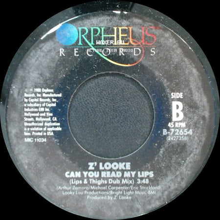 Z' Looke - Can You Read My Lips / Can You Read My Lips side B