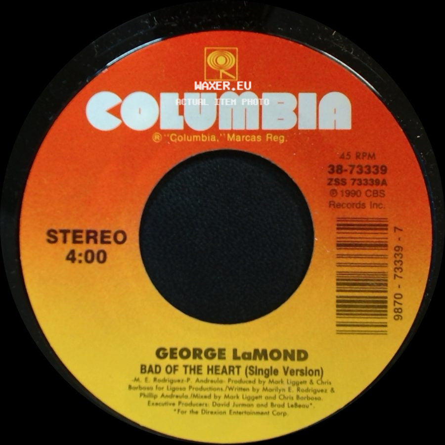 George Lamond - Bad Of The Heart (Single Version) / Bad Of The Heart (1990 Club Remix) side A