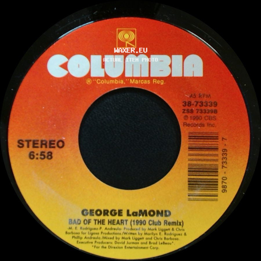 George Lamond - Bad Of The Heart (Single Version) / Bad Of The Heart (1990 Club Remix) side B