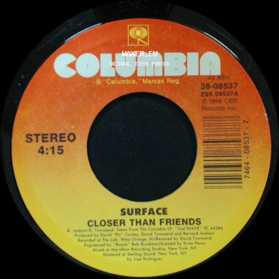 Surface - Closer Than Friends (Jazz Version) / Closer Than Friends side B