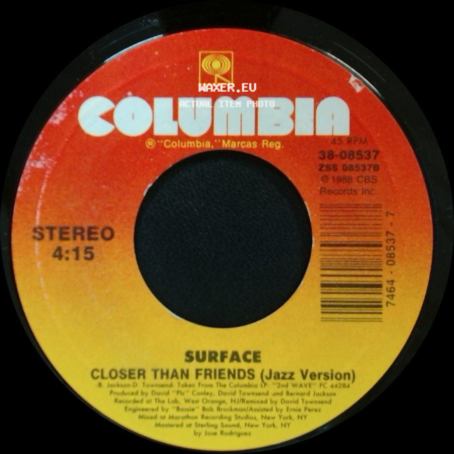 Surface - Closer Than Friends / Closer Than Friends (Jazz Version) side B