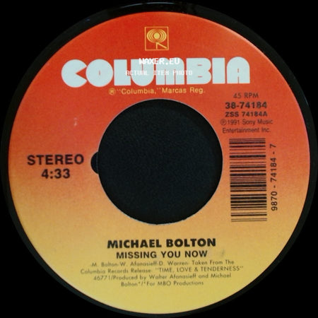 Michael Bolton - It's Only My Heart / Missing You Now side B