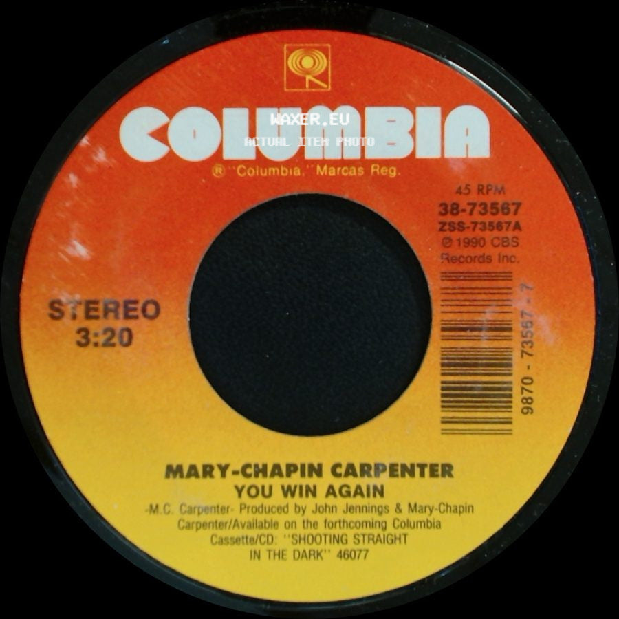 Mary-Chapin Carpenter - The Moon And St. Christopher / You Win Again side B