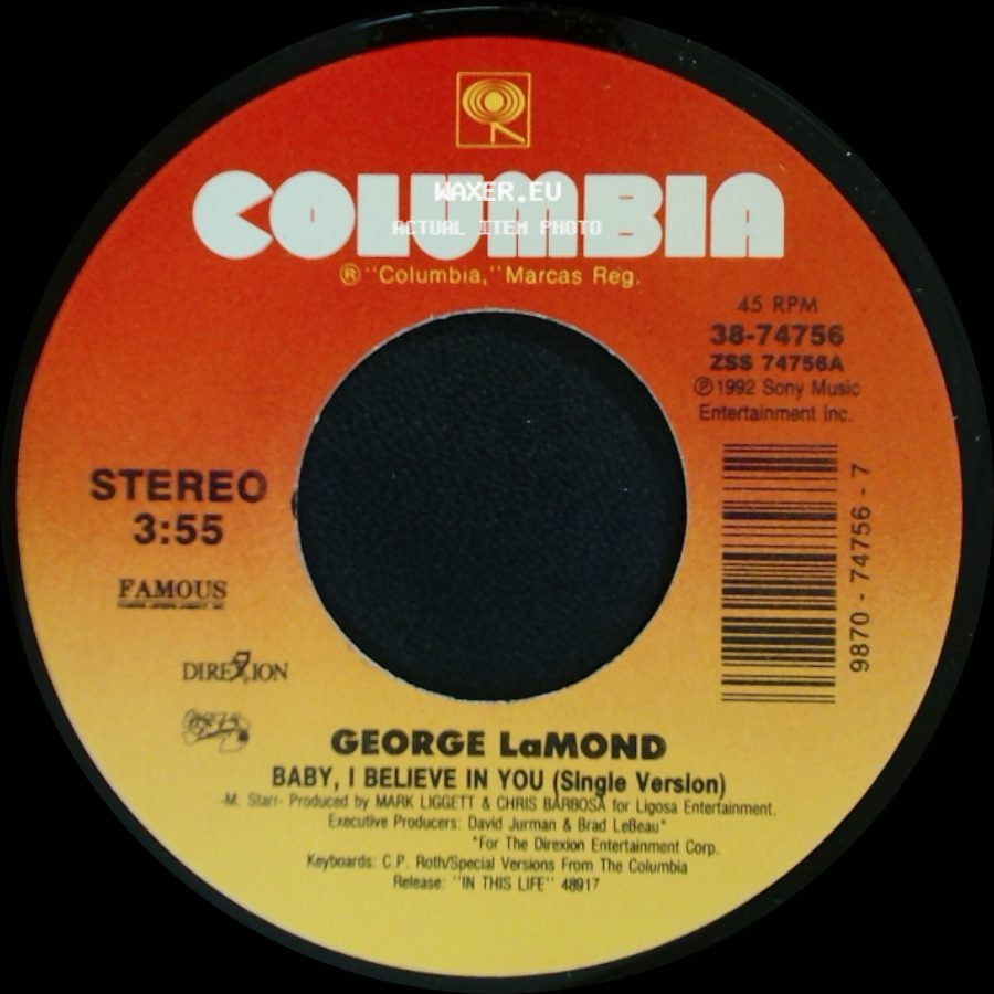 George Lamond - Baby, I Believe In You (Single Version) / Baby, I Believe In You (Head Boppin' Mix) side A