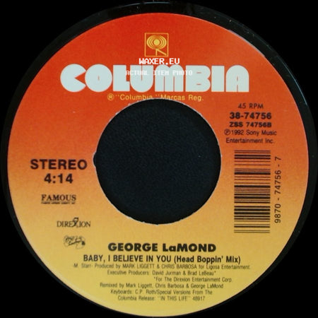 George Lamond - Baby, I Believe In You (Single Version) / Baby, I Believe In You (Head Boppin' Mix) side B