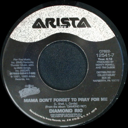 Diamond Rio - Mama Don't Forget To Pray For Me / Meet In The Middle side A