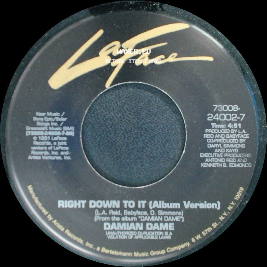 Damian Dame - Right Down To It (Radio Edit) / Right Down To It (Album Version) side B