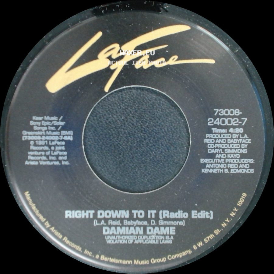 Damian Dame - Right Down To It (Radio Edit) / Right Down To It (Album Version) side A