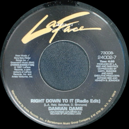 Damian Dame - Right Down To It (Radio Edit) / Right Down To It (Album Version) side A