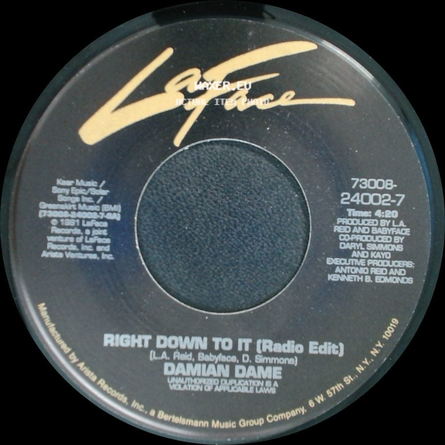 Damian Dame - Right Down To It (Radio Edit) / Right Down To It (Album Version) side A
