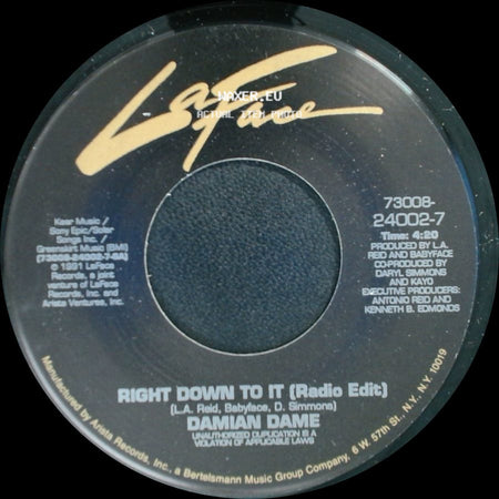 Damian Dame - Right Down To It (Radio Edit) / Right Down To It (Album Version) side A