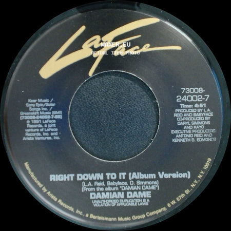 Damian Dame - Right Down To It (Radio Edit) / Right Down To It (Album Version) side B