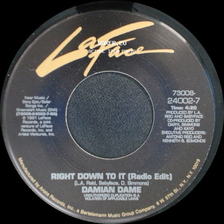 Damian Dame - Right Down To It (Radio Edit) / Right Down To It (Album Version) side A