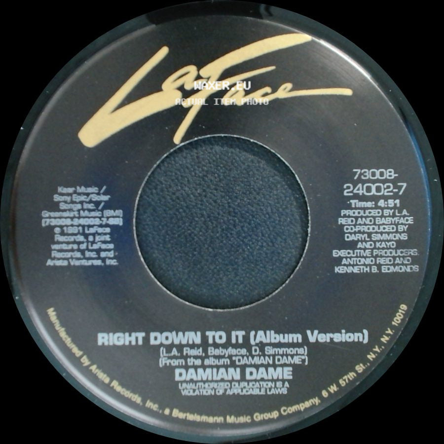 Damian Dame - Right Down To It (Radio Edit) / Right Down To It (Album Version) side B