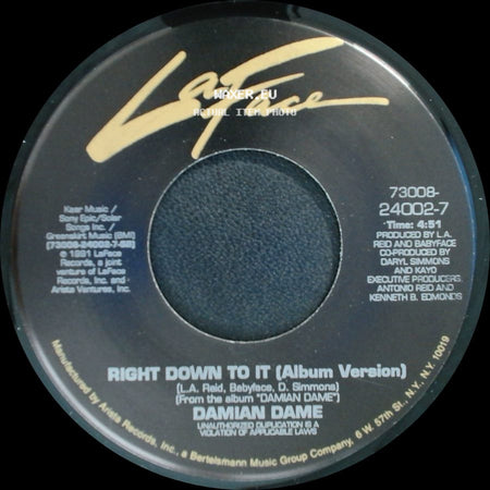 Damian Dame - Right Down To It (Radio Edit) / Right Down To It (Album Version) side B