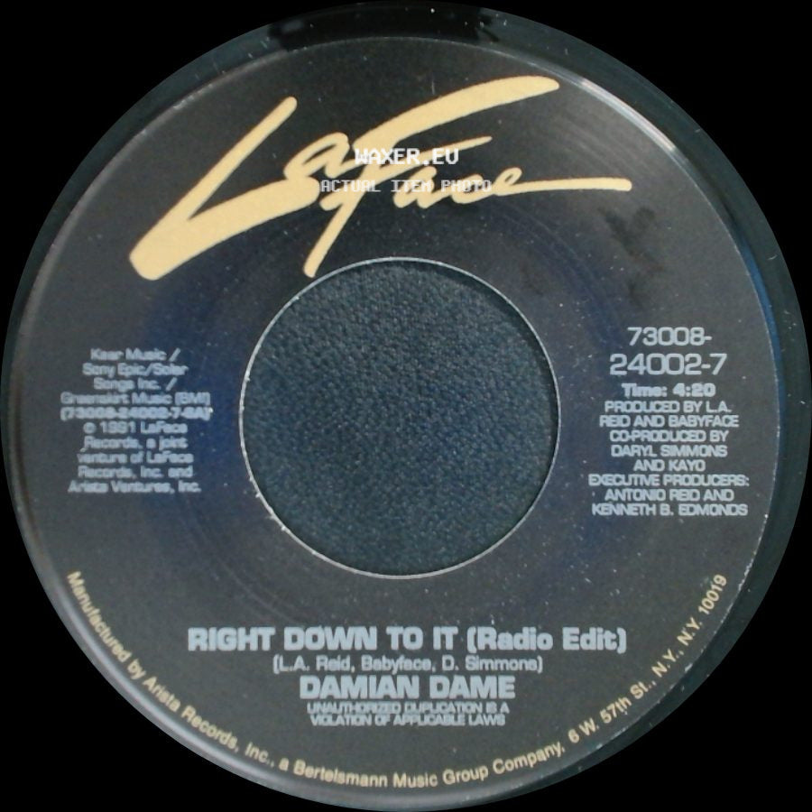 Damian Dame - Right Down To It (Radio Edit) / Right Down To It (Album Version) side A