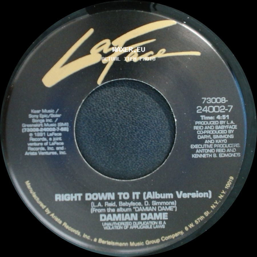 Damian Dame - Right Down To It (Radio Edit) / Right Down To It (Album Version) side B