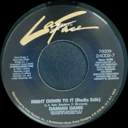 Damian Dame - Right Down To It (Radio Edit) / Right Down To It (Album Version) side A
