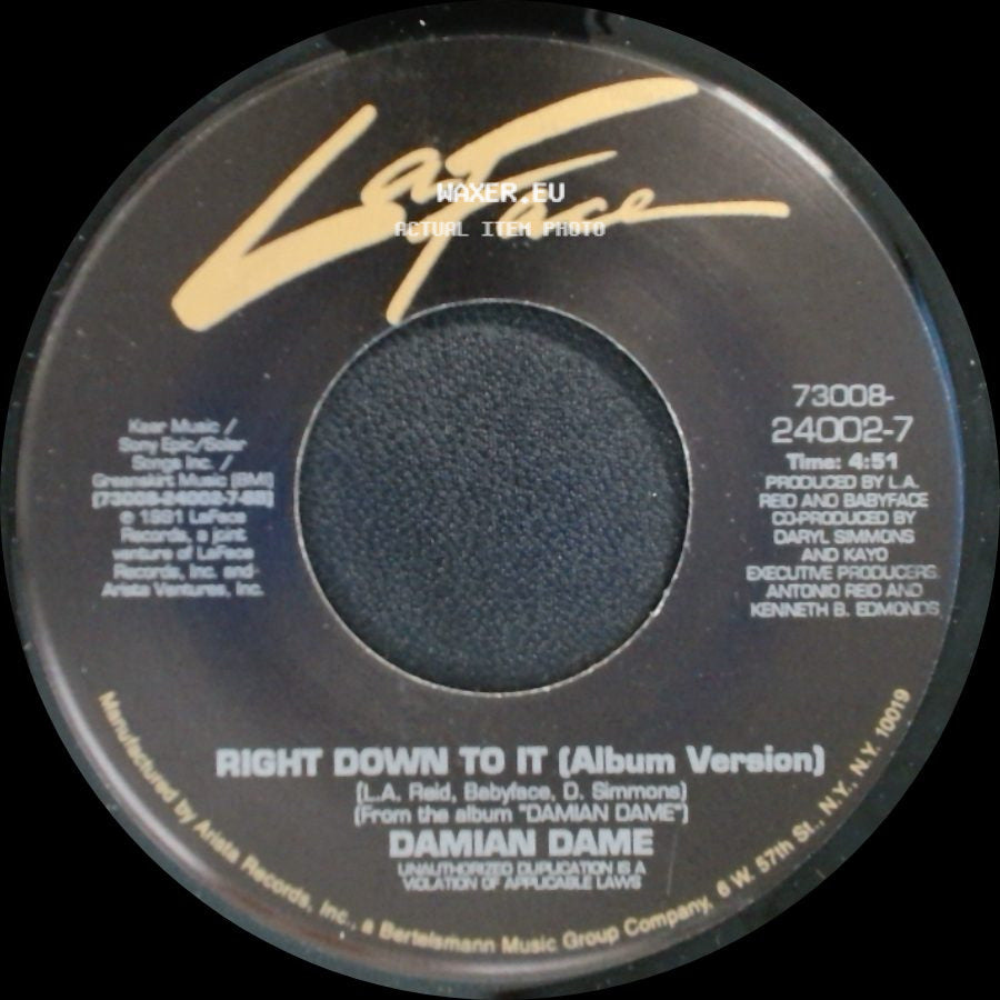 Damian Dame - Right Down To It (Radio Edit) / Right Down To It (Album Version) side B