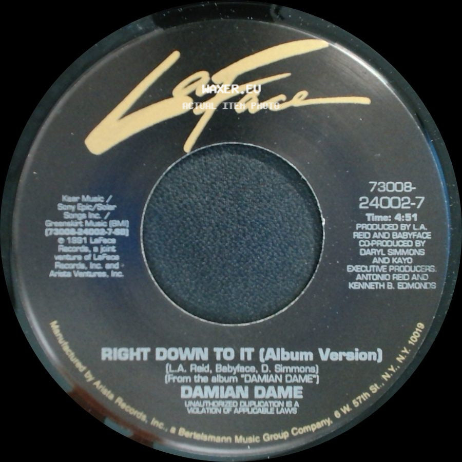 Damian Dame - Right Down To It (Radio Edit) / Right Down To It (Album Version) side B