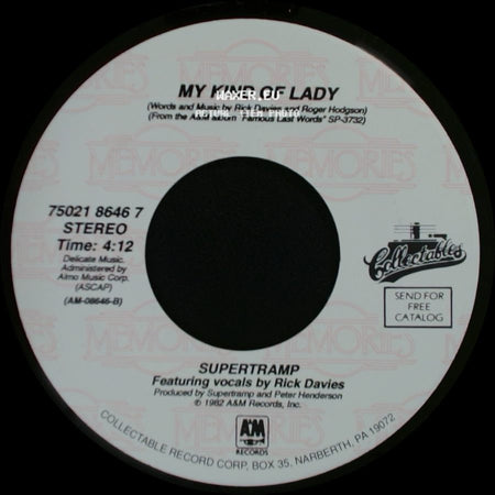 Supertramp - It's Raining Again / My Kind Of Lady side B