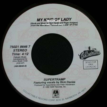 Supertramp - My Kind Of Lady / It's Raining Again side A