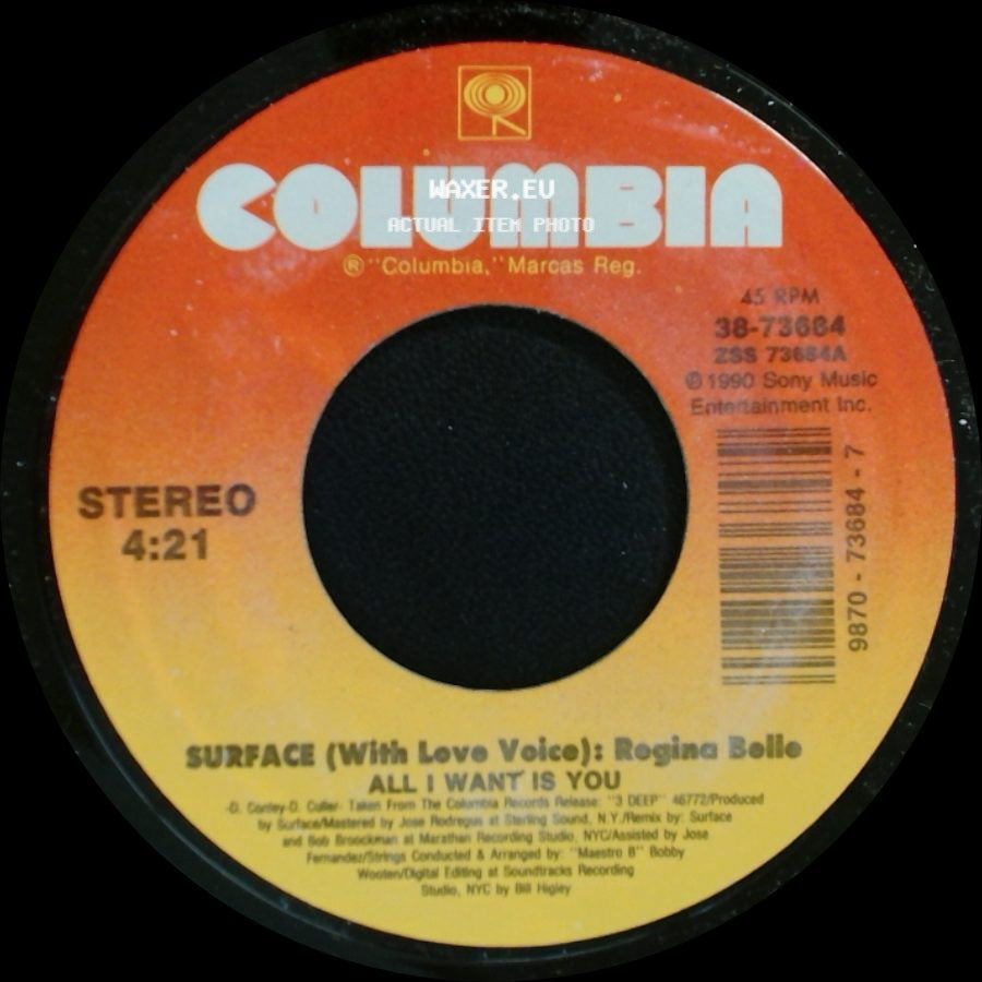 Surface / Surface (With Love Voice): Regina Belle - Unknown Title A / All I Want Is You side B