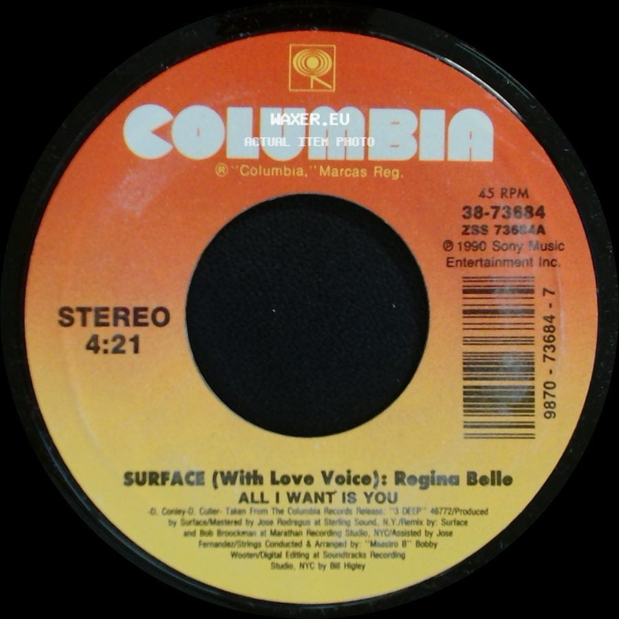 Surface / Surface (With Love Voice): Regina Belle - Unknown Title A / All I Want Is You side B