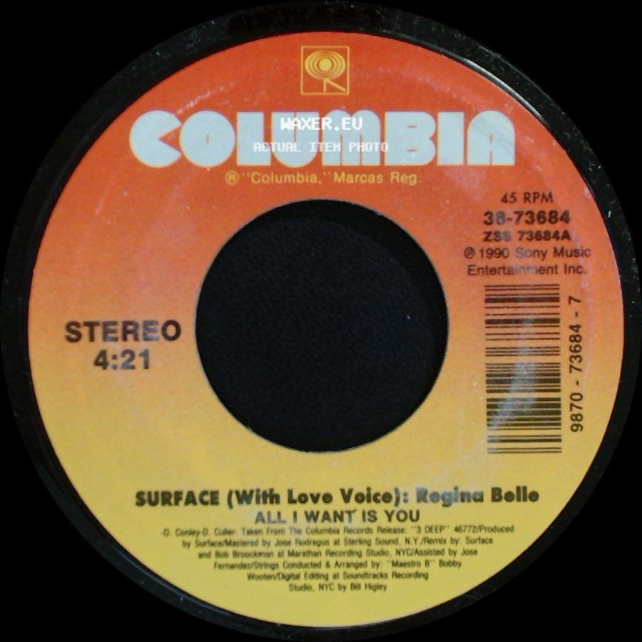 Surface / Surface (With Love Voice): Regina Belle - Unknown Title A / All I Want Is You side B