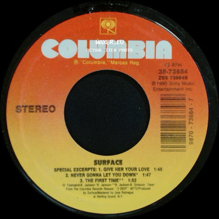 Surface / Surface (With Love Voice): Regina Belle - Unknown Title A / All I Want Is You side A