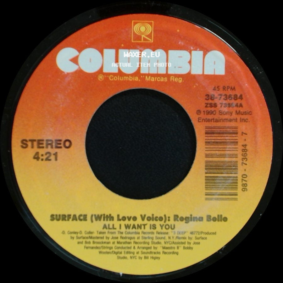 Surface / Surface (With Love Voice): Regina Belle - Unknown Title A / All I Want Is You side B