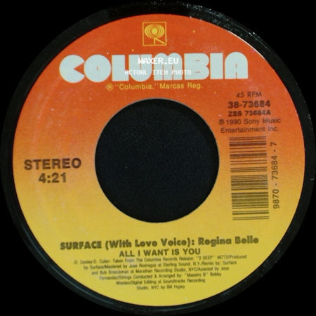 Surface / Surface (With Love Voice): Regina Belle - Unknown Title A / All I Want Is You side B