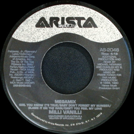 Milli Vanilli - Megamix / Can't You Feel My Love side A