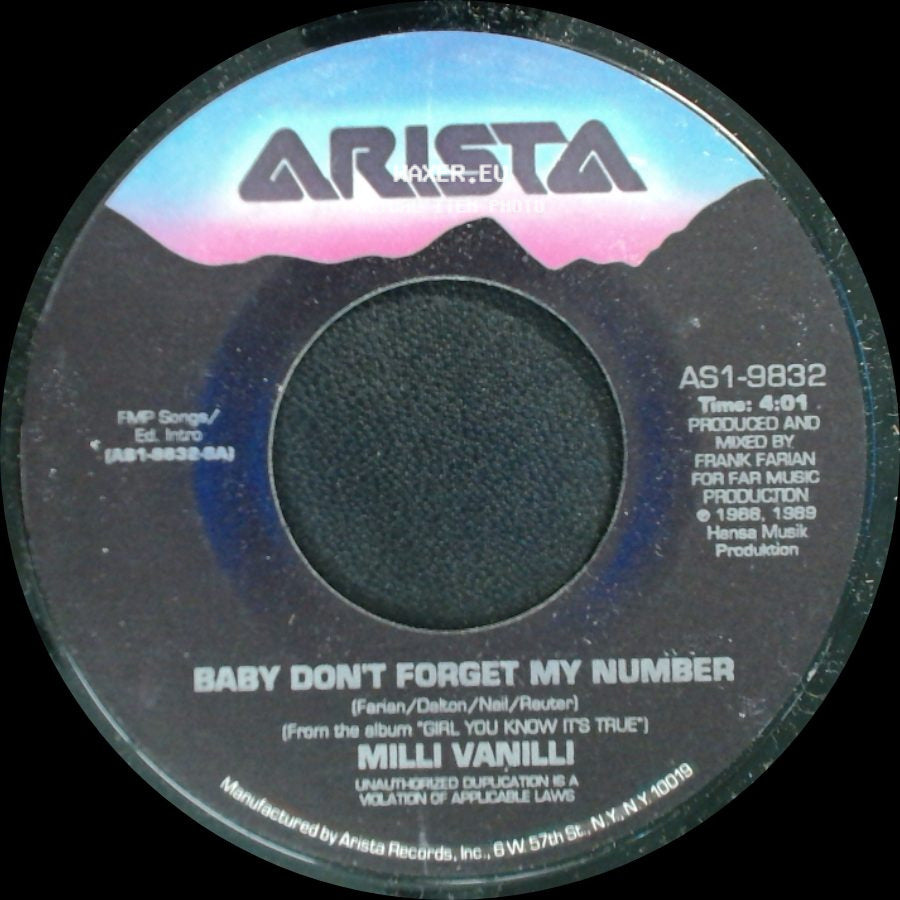 Milli Vanilli - Too Much Monkey Business / Baby Don't Forget My Number side B