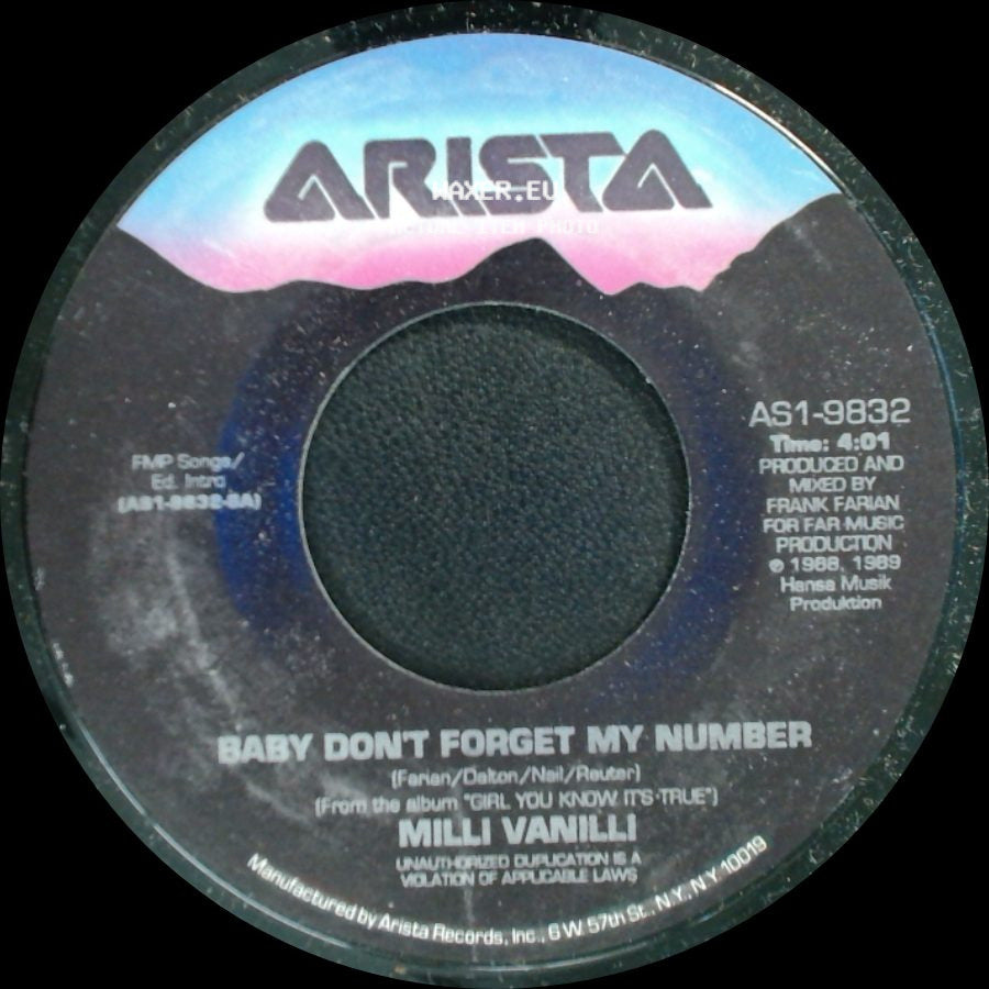 Milli Vanilli - Baby Don't Forget My Number / Too Much Monkey Business side A