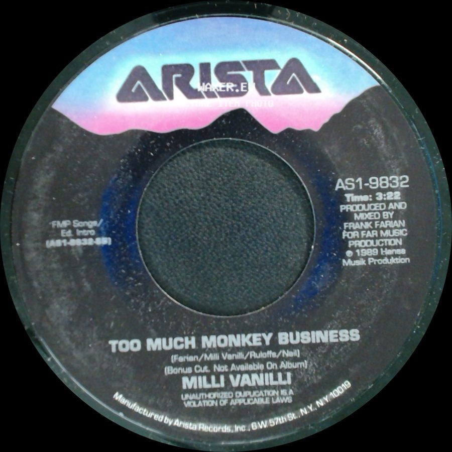 Milli Vanilli - Baby Don't Forget My Number / Too Much Monkey Business side B